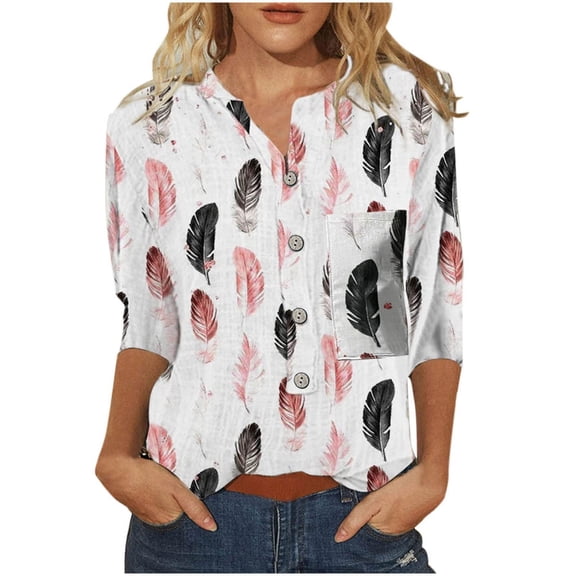 Ichuanyi Womens Tops, Summer Womens 3/4 Shirts And Blouses, Women's Summer T Shirt Round Neck Flowers Printed Loose Tops Girl Short Sleeve Tees