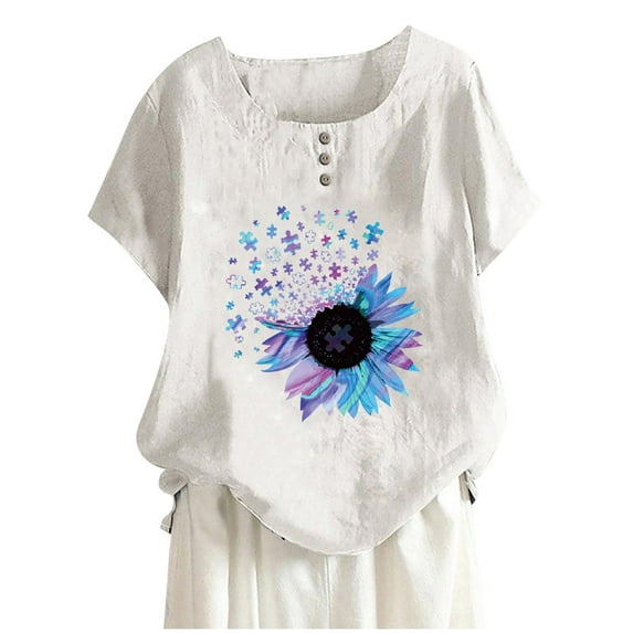 Ichuanyi Womens Tops Summer Fashion Woman Rounk Neck Short Sleeve Blouse T-Shirt Printing Loose Tops