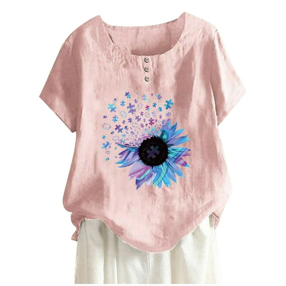 Ichuanyi Womens Tops Summer Fashion Woman Rounk Neck Short Sleeve Blouse T-Shirt Printing Loose Tops