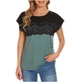 thumbnail image 1 of Ichuanyi Womens Tops Summer Fashion Women's Summer O-Neck Lace Patchwork Short Sleeve Sexy Top Blouse, 1 of 6