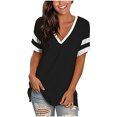 thumbnail image 1 of Ichuanyi Womens Tops, Summer Fashion Womens Stripe Splicing T-Shirts V-Neck Casual Short Sleeves Casual Tops, 1 of 8