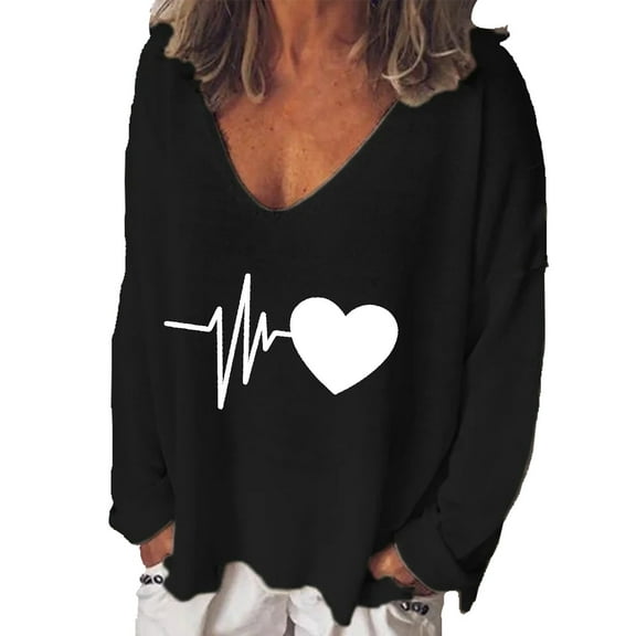 Ichuanyi Womens Tops, Summer Women Fashion Casual Print V-Neck Loose Long Sleeve T-shirt Top Blouse Pullover