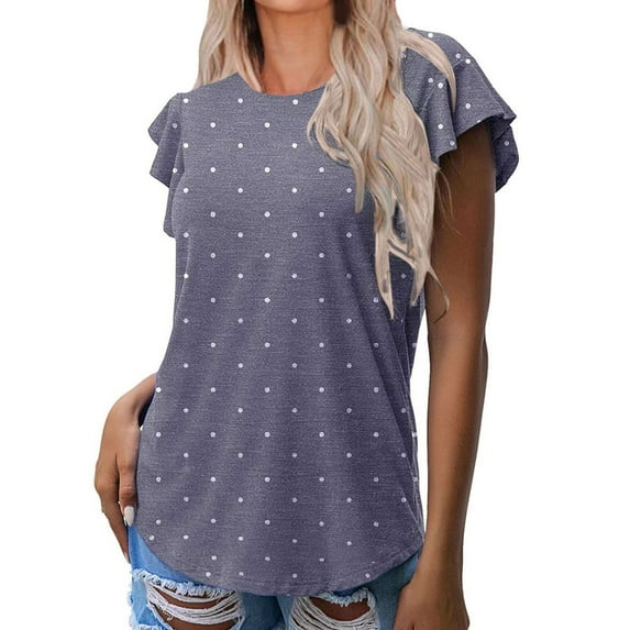 Ichuanyi Womens Tops Summer Women Fashion Casual Printing Round Neck Ruffles Short Sleeve T-shirt Top Blouse Pullover