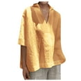 thumbnail image 1 of Ichuanyi Womens Tops, Summer Women Short Sleeve V Neck Casual Loose Tops Ladies Cotton Shirts Blouse, 1 of 9