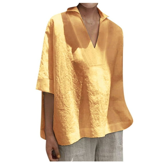 Ichuanyi Womens Tops, Summer Women Short Sleeve V Neck Casual Loose Tops Ladies Cotton Shirts Blouse