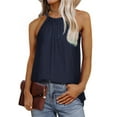 thumbnail image 1 of Ichuanyi Womens Tops, Summer Women Solid Sleeveless O-neck Halter Tops Pleated Pullover Vest Tank Tops Shirts Blouse, 1 of 9