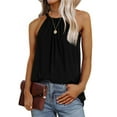 thumbnail image 1 of Ichuanyi Womens Tops, Summer Women Solid Sleeveless O-neck Halter Tops Pleated Pullover Vest Tank Tops Shirts Blouse, 1 of 9