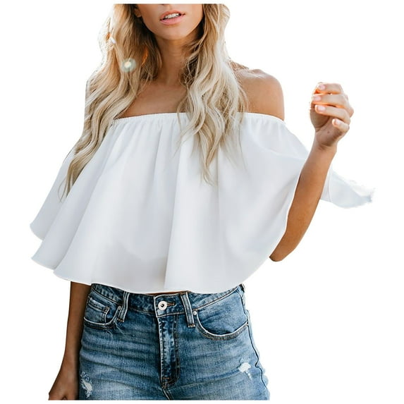 Ichuanyi Womens Tops, Summer Women's Casual One Neck Solid Color Stretch Loose Hundred Shirt Blouse Tops