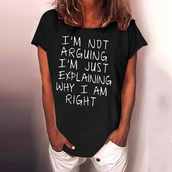 Ichuanyi Womens Tops, Summer Women's Casual T-Shirt Funny Letter Printed Short Sleeve O-Neck Tees Top