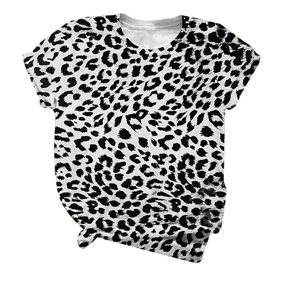 Ichuanyi Womens Tops Summer Women's Fashion Cute Leopard Print Pullover Casual Bottom Shirt Top