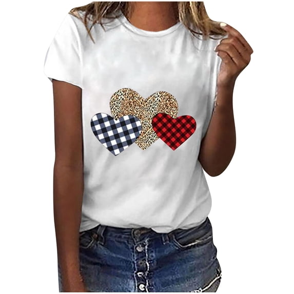 Ichuanyi Womens Tops, Summer Women's Shirt Tees Funny Cute Short Sleeve Fall T Shirt Hearth Love Shirt Gift Tops Blouse Gift For Couples