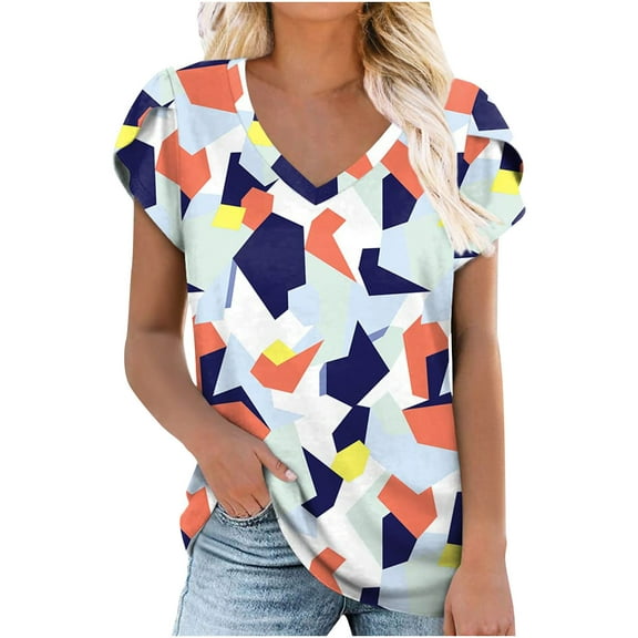 Ichuanyi Womens Tops Summer Women's Short Sleeve Print V-Neck T-Shirt Loose Casual Summer Tee Tops