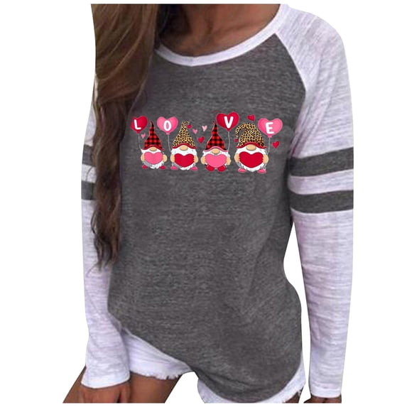 Ichuanyi Womens Tops, Summer Women's Valentine's Print Long-sleeved Casual Blouse Pullover Tops