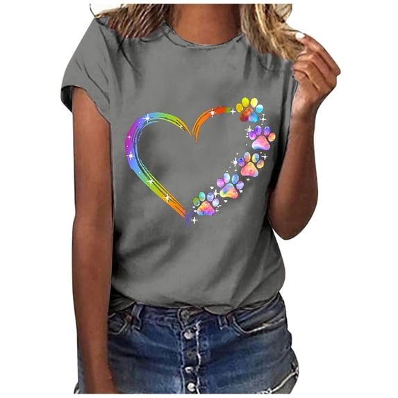 Ichuanyi Womens Tops, Valentine's Day Women Casual Hearts Printing Short Sleeves O-Neck Loose T-Shirt Blouse Tops