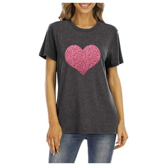Ichuanyi Womens Tops, Valentine's Day Women's Casual T-Shirt Funny Heart Printed Short Sleeve O-Neck Tees Top