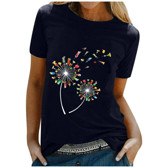 Ichuanyi Womens Tops Women Casual Letter Printing Short Sleeves O-Neck Loose T-Shirt Blouse Tops