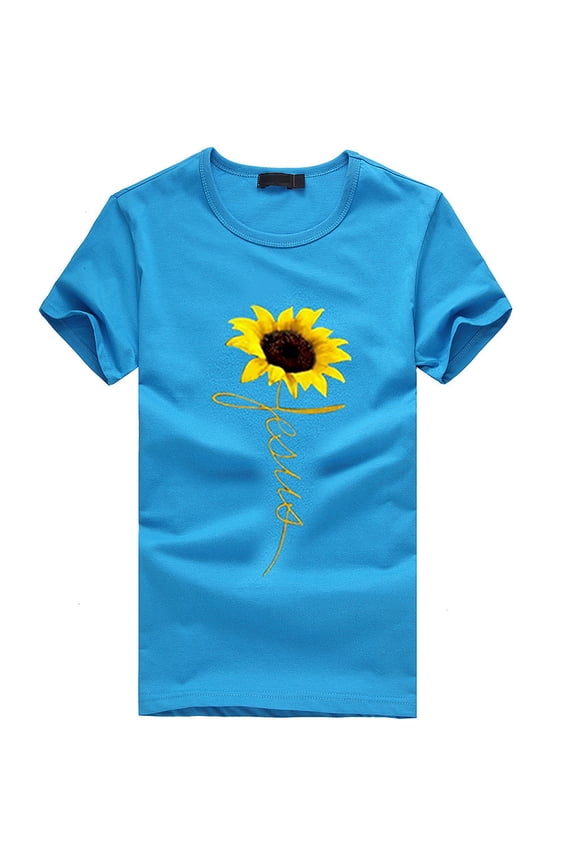 Ichuanyi Womens Tops, Women Girls Plus Size Sunflower Print Tees Short Sleeve T Shirt Blouse Tops