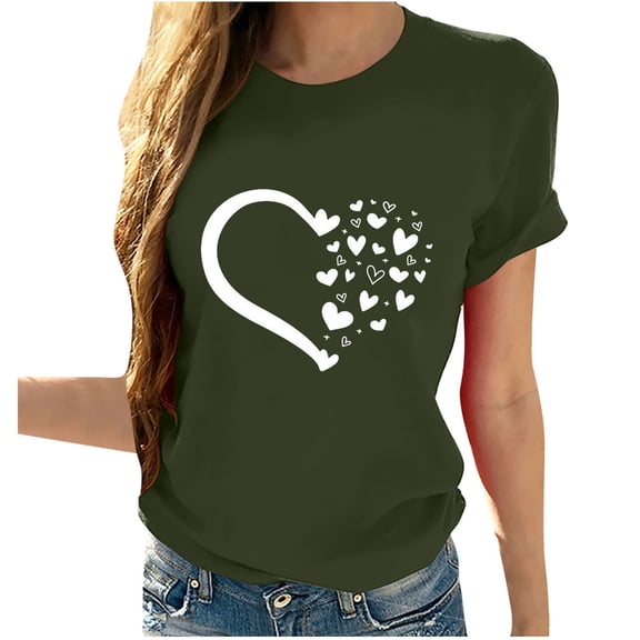 Ichuanyi Womens Tops, Women Short Sleeves O-neck Heart-shaped Print Casual Tops Blouse T-shirt