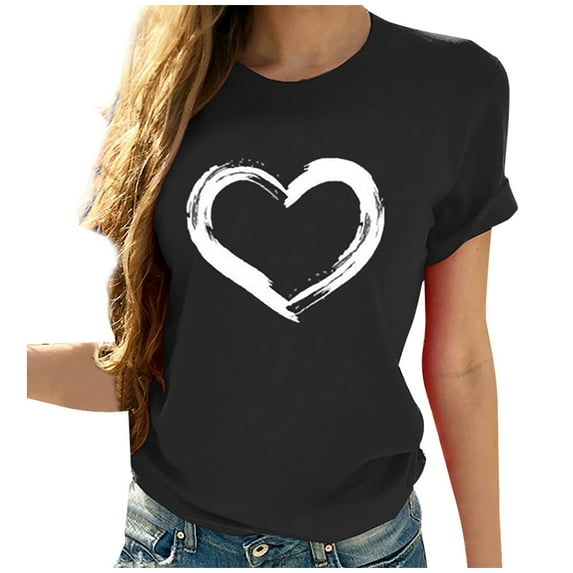 Ichuanyi Womens Tops, Women Short Sleeves O-neck Heart-shaped Print Casual Tops Blouse T-shirt
