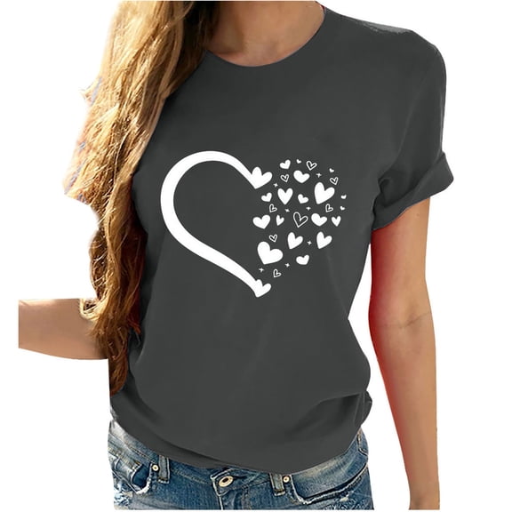 Ichuanyi Womens Tops, Women Short Sleeves O-neck Heart-shaped Print Casual Tops Blouse T-shirt