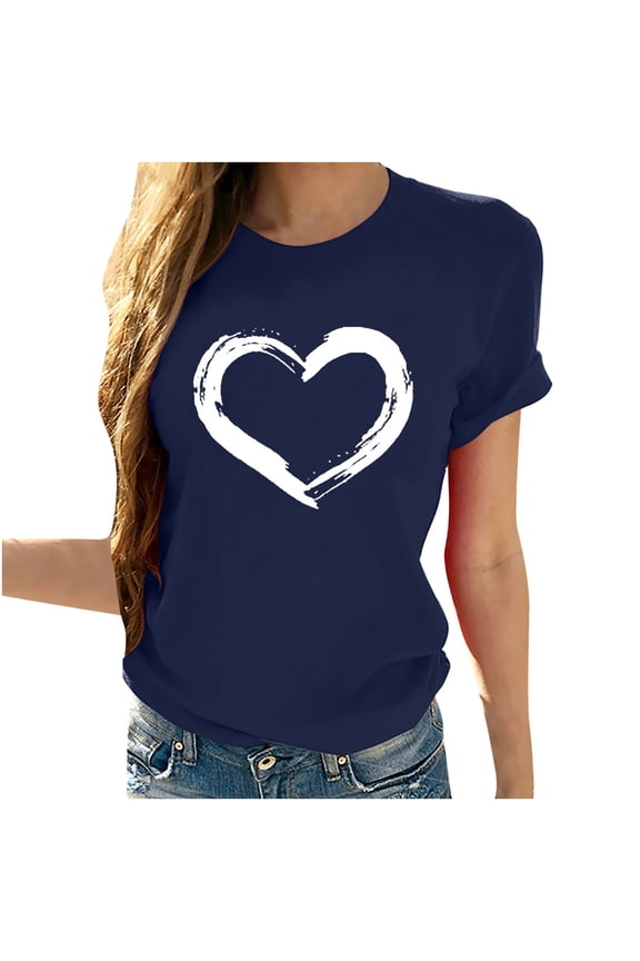 Ichuanyi Womens Tops, Women Short Sleeves O-neck Heart-shaped Print Casual Tops Blouse T-shirt