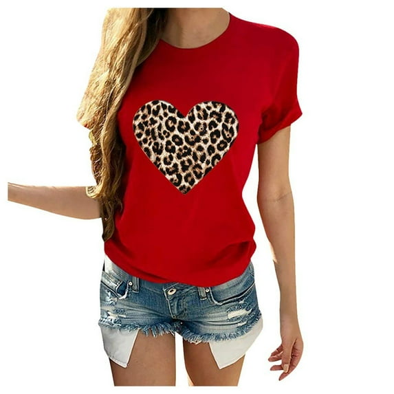 Ichuanyi Womens Tops, Women Valentine's Day Casual Short Sleeve O Neck Letter Print Heart-shaped Tops