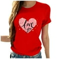 thumbnail image 1 of Ichuanyi Womens Tops, Women Valentine's Day Casual Short Sleeve O Neck Letter Print Heart-shaped Tops, 1 of 4