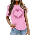 thumbnail image 1 of Ichuanyi Womens Tops, Women Valentine's Day Casual Short Sleeve O Neck Letter Print Heart-shaped Tops, 1 of 5