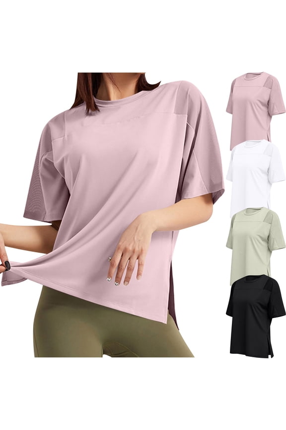 Ichuanyi Workout Tops for Women Short Sleeve Round Neck Summer Tops Athletic Shirts Pilates Exercise Clothes for Sports Yoga Fitness