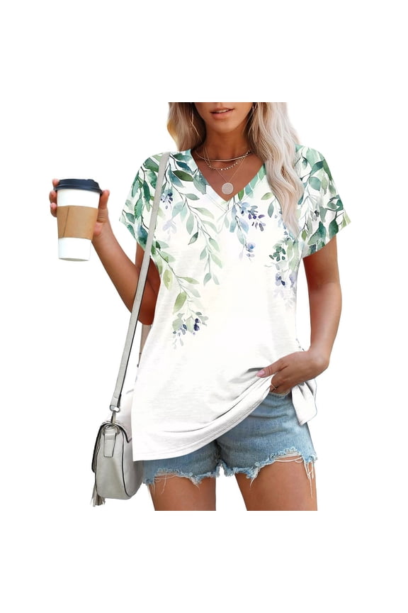 IchuanyiVintage Flowers V Neck Shirt for Women Boho Floral Wildflowers Graphic Tee Casual Cottagecore Summer T Shirt