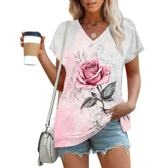 IchuanyiVintage Flowers V Neck Shirt for Women Boho Floral Wildflowers Graphic Tee Casual Cottagecore Summer T Shirt