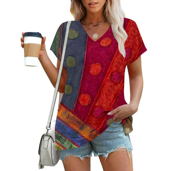 IchuanyiVintage Flowers V Neck Shirt for Women Boho Floral Wildflowers Graphic Tee Casual Cottagecore Summer T Shirt