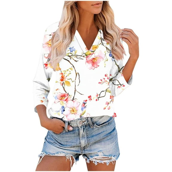 IchuanyiWomen's 2025 Fashion Tops 3/4 Length Sleeve Business Casual Print Blouses Summer Tees Shirts