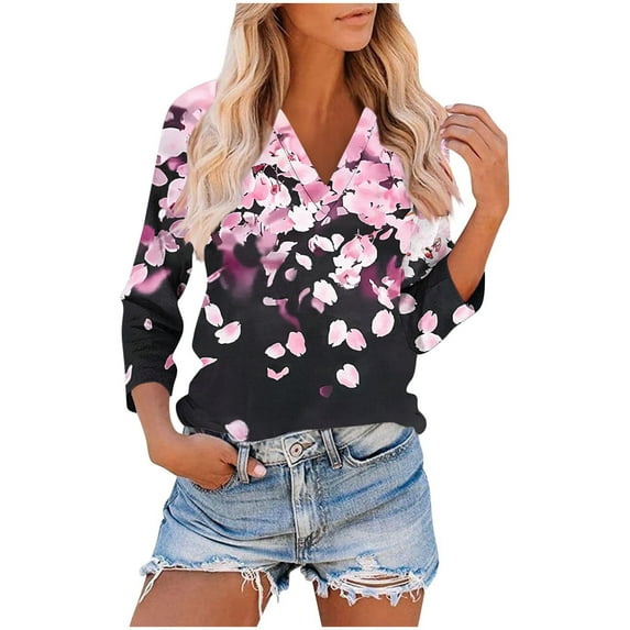 IchuanyiWomen's 2025 Fashion Tops 3/4 Length Sleeve Business Casual Print Blouses Summer Tees Shirts