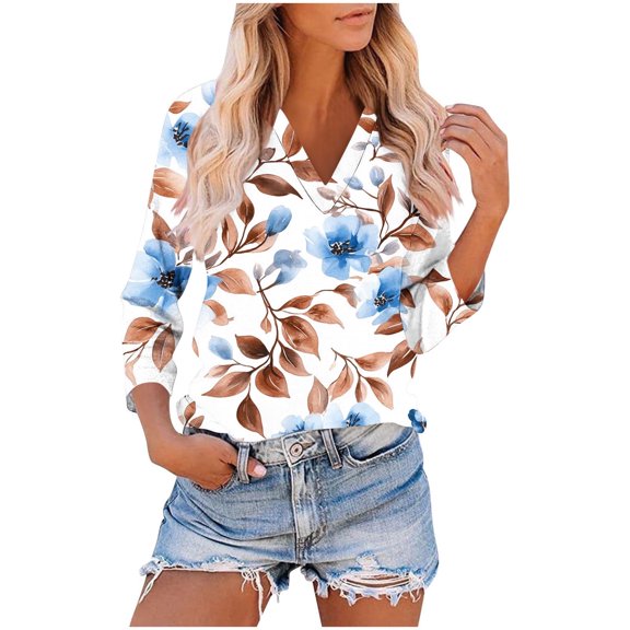 IchuanyiWomen's 2025 Fashion Tops 3/4 Length Sleeve Business Casual Print Blouses Summer Tees Shirts