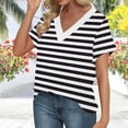 thumbnail image 1 of IchuanyiWomens Printed Tops 2025 Spring Summer Short Sleeve V Neck T Shirts Casual Tee with Side Shirring, 1 of 6