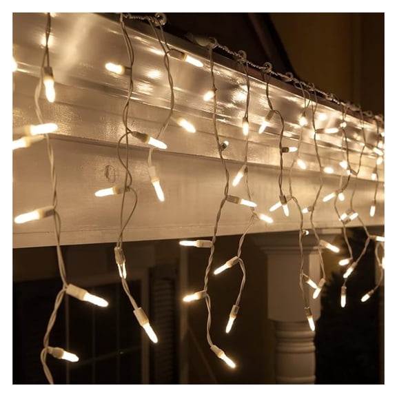 Icicle Christmas Lights - 70 Warm White LED, 7ft White Wire - Indoor/Outdoor Holiday Decorations