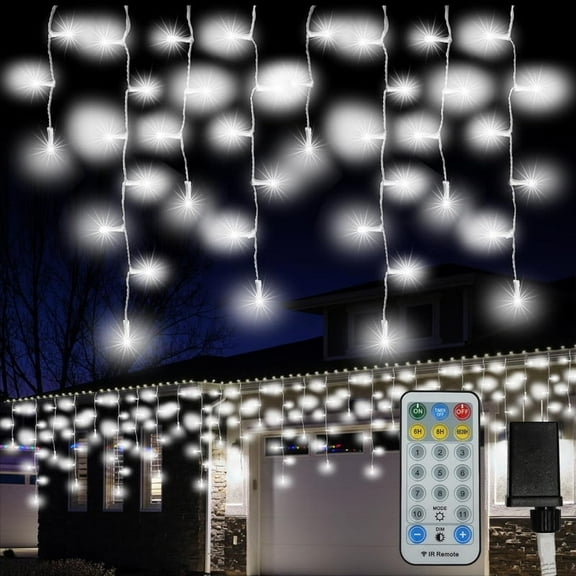 Icicle Christmas Lights Outdoor 400LED 49.5FT - 11 Modes Timer IP44 Waterproof Connectable Fairy String Lights, Remote Plug in for House Yard Patio Christmas Decorations - White