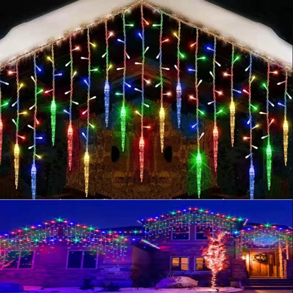 Icicle Lights Curtain Fairy Light Christmas String Dripping Lights 8 Modes,String Hanging Lights for Bedroom Backdrop Wedding Indoor Wall, Connectable Curtain Fairy Lights for Christmas Decoration