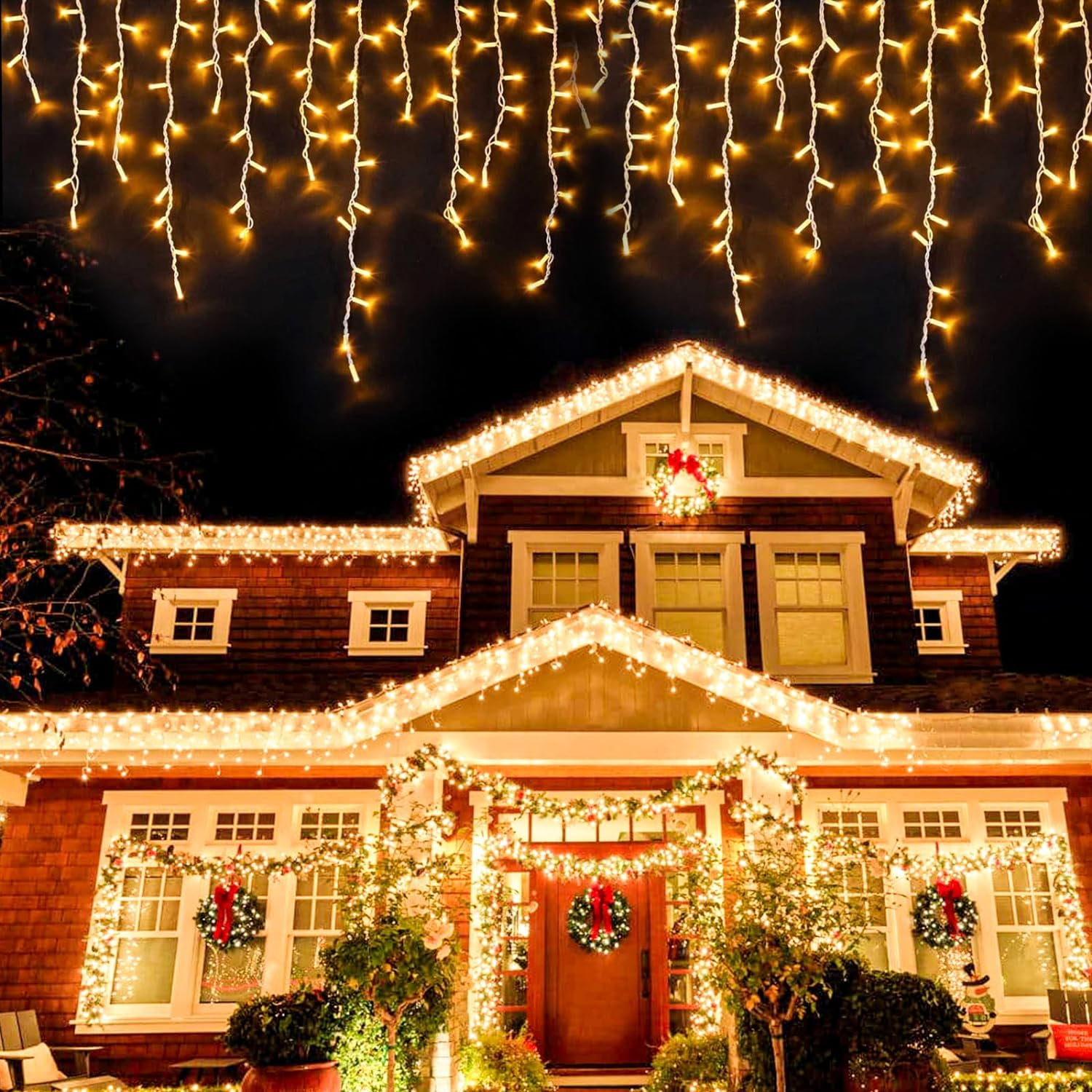 Icicle Lights Outdoor 486LED 40FT, Warm White Christmas Light with 8 ...