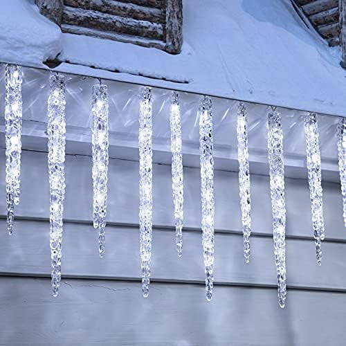 Icicle Lights Outdoor with Clips, 20ft 100 LED 20 Tubes Twinkling White Christmas String Lights, Connectable Waterproof Hanging Icicle String Light Plug in for Eave Holiday Outdoor