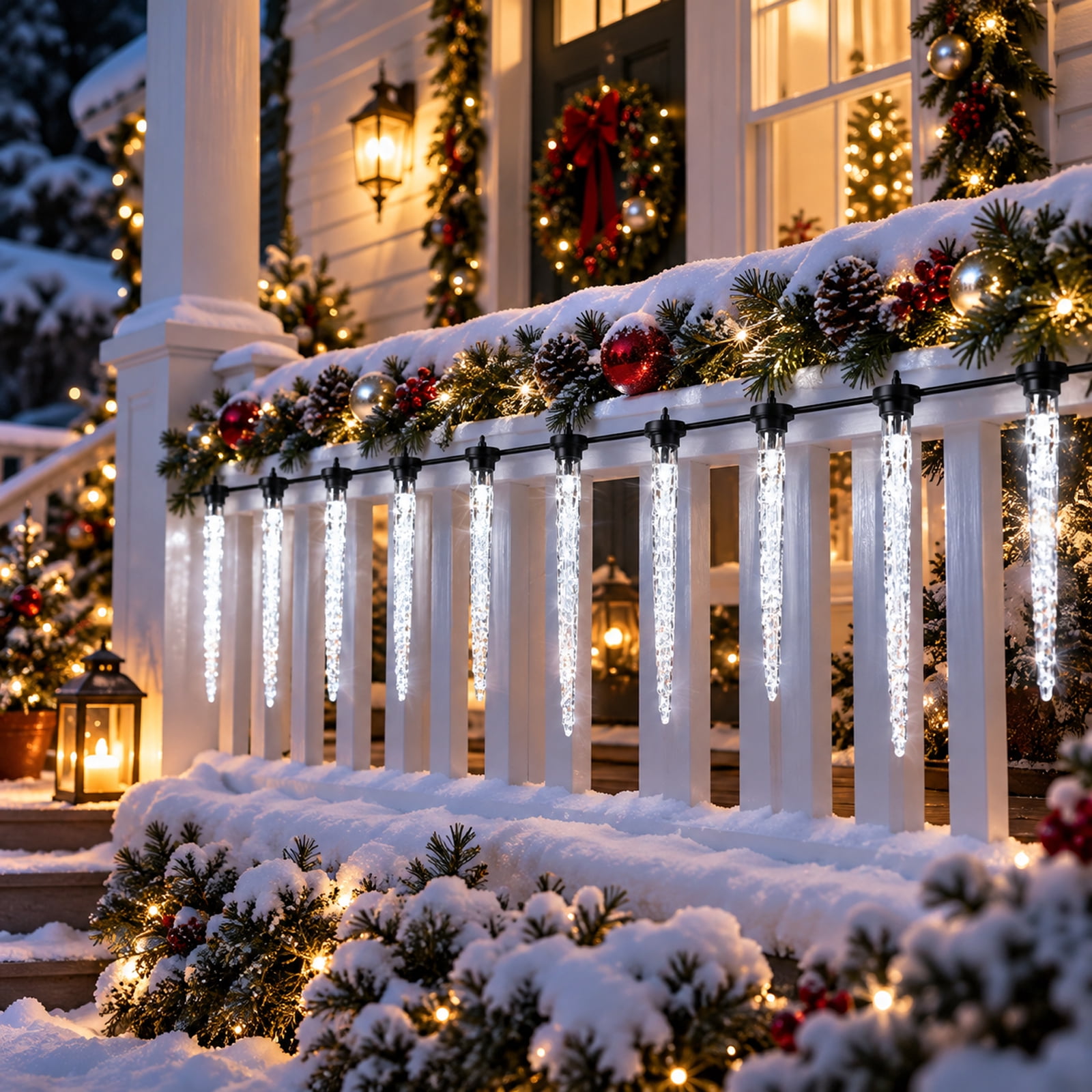 Icicle Lights Outdoor with Clips, 9.84ft100 LED 10 Tubes Twinkling ...