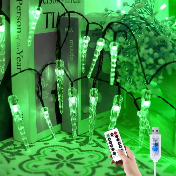 Icicle Lights Outdoor,USB Powered 5M/50LED USB Connection & Wireless Remote Control, Crystal Acrylic Fairy Lighting Curtain, for Christmas Winter Holiday Garden Party Decoration