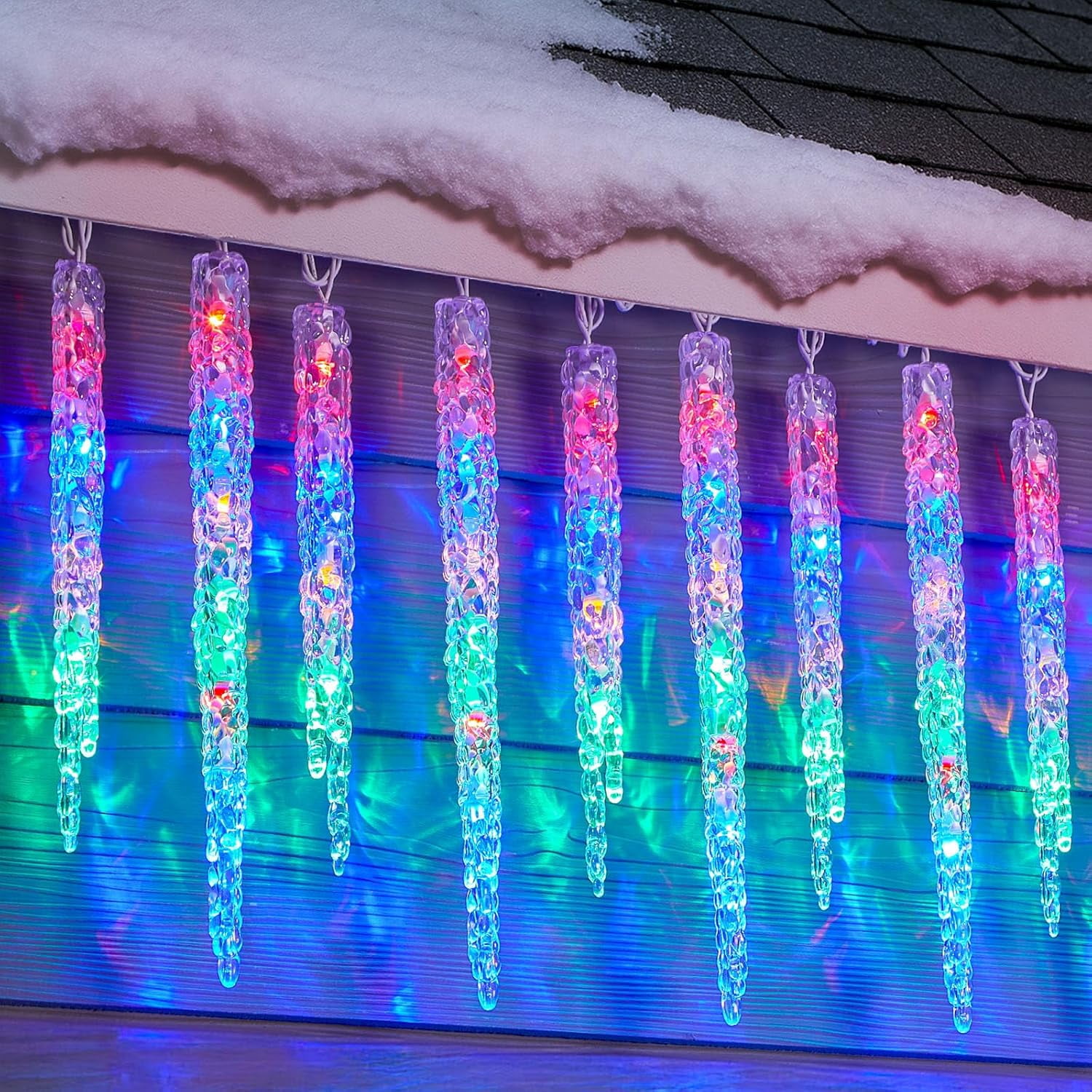 Icicle Lights for Outside with Clips, Multicolor, 20ft 100 LED 20 Tubes ...