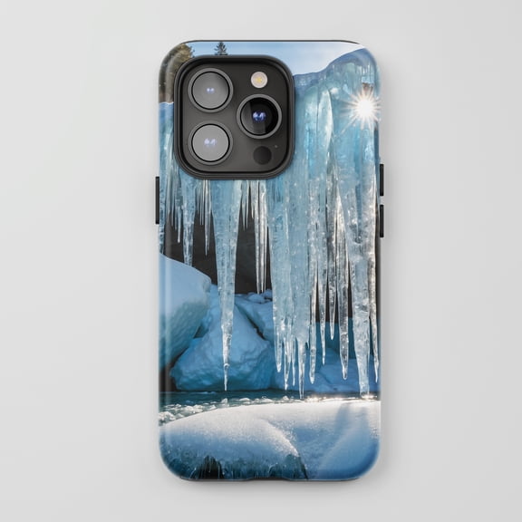Icicles Nature Scene For All iPhone Series Tough Phone Case Winter Theme Blue