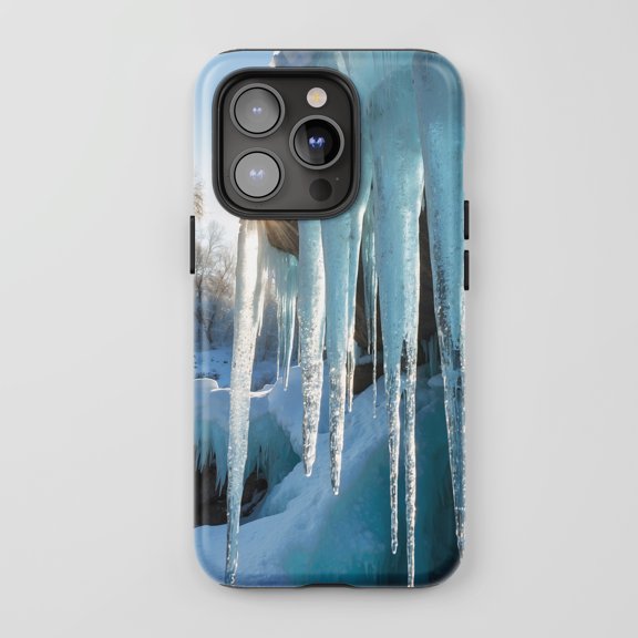 Icicles Nature Scene for All iPhone Series Tough Phone Case Winter Blue