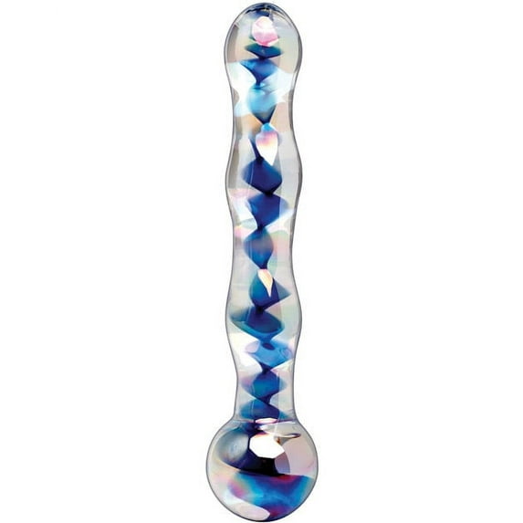 Icicles No. 8 Hand Blown Glass Massager - Clear w/Inside Blue Swirls