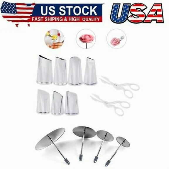 Icing Flower Tools With 7Flower Piping Tips Set,4Flower Nails Cake Decorating
