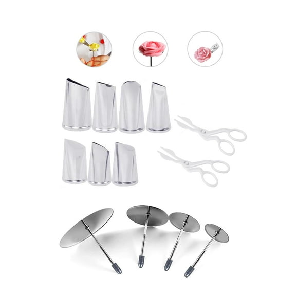Icing Flower Tools with 4 Flower Nails Cake Decorating, 7 Pcs Flower Piping Tips Set, 2 Rose Flower Lifte,Create Stunning Floral Decorations