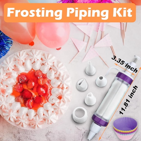 Icing Piping & Dessert Decorating Kit Syringe Style Dispenser with 5 Piping Tips, Cupcake Filling Injector, Cake Decorating Tools for Home Bakers & Professionals